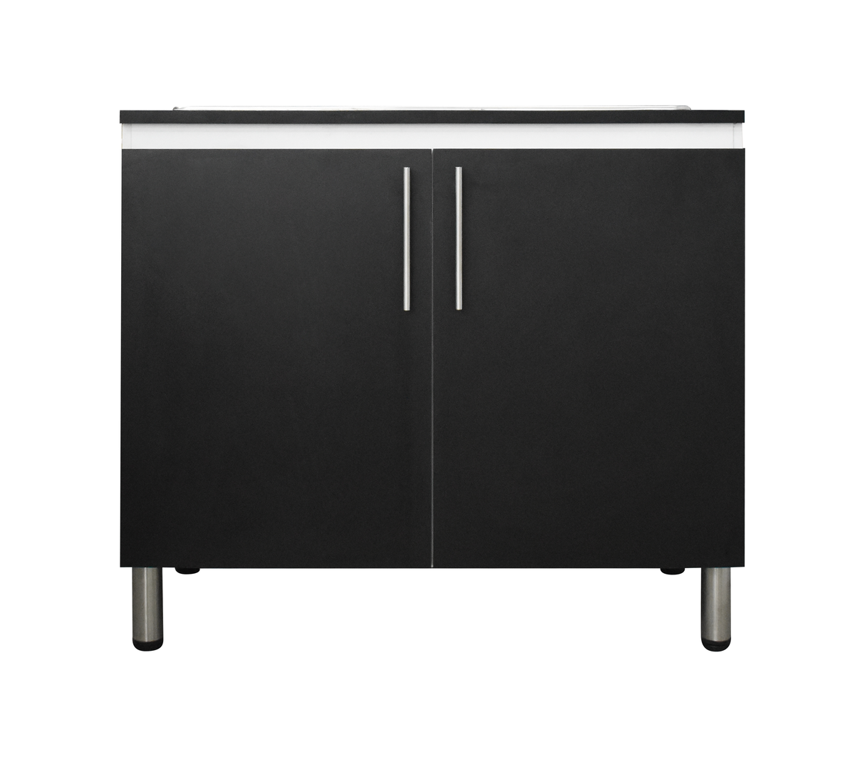 Fregadero doble tina c/mueble blanco/negro c/tope en pvc negro Powerfik