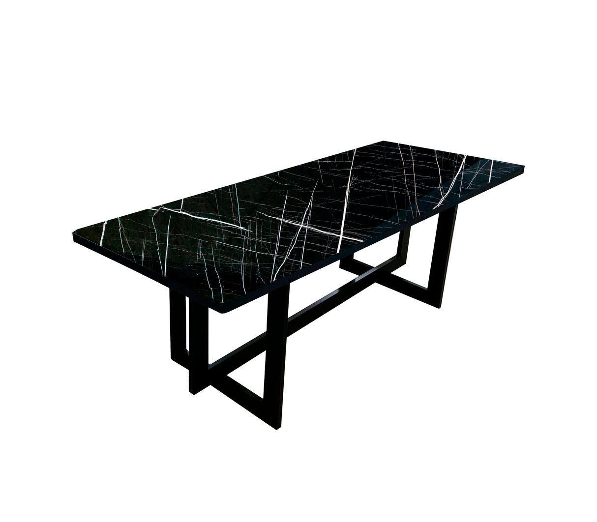 Comedor para 6 o 8 sillas base de metal negra C/Tope PVC marmolizado oscuro Powerfik