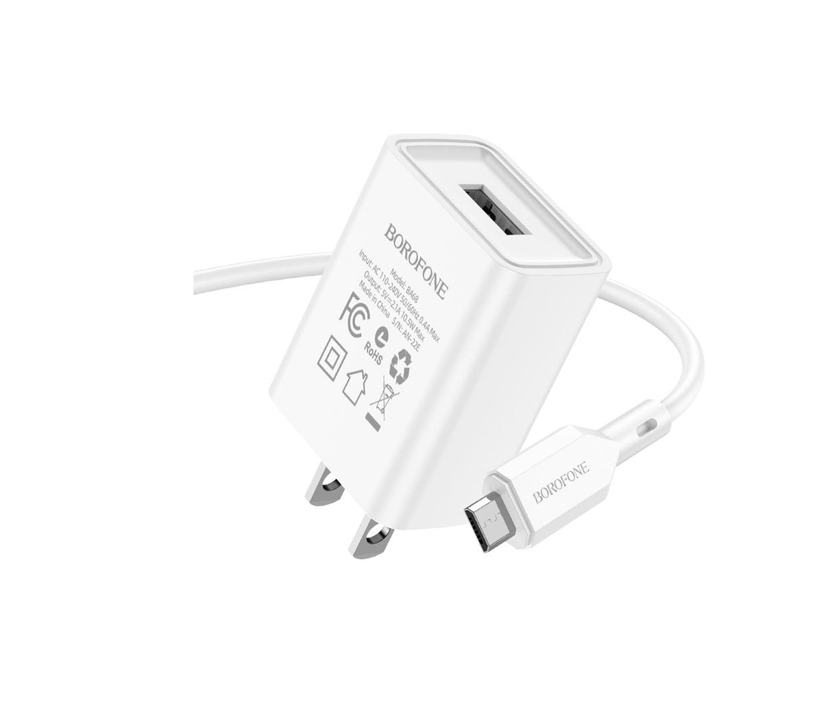 Cargador rápido micro USB 2.1A Blanco Borofone