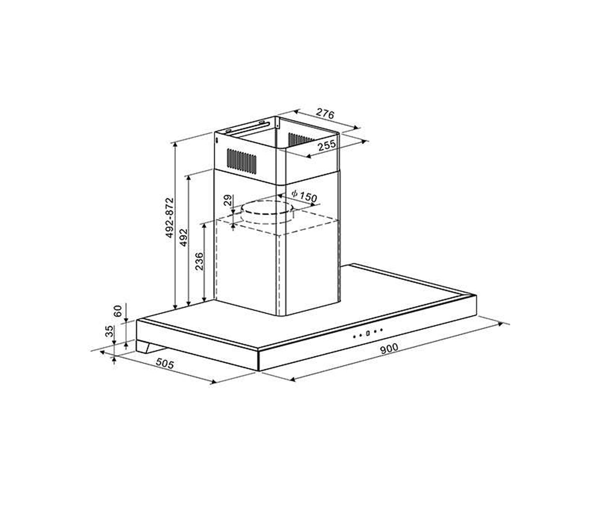 Campana pirámide 90cm (36") 110V Negro Drija