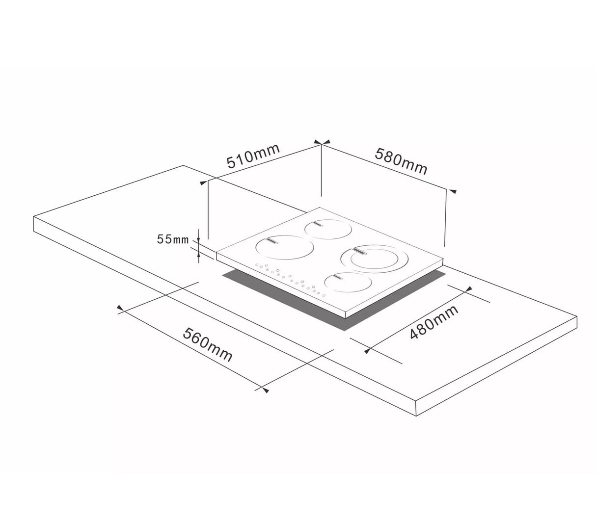 Tope de cocina eléctrico 4 Hornillas 60cm Prestige negro Vetrux