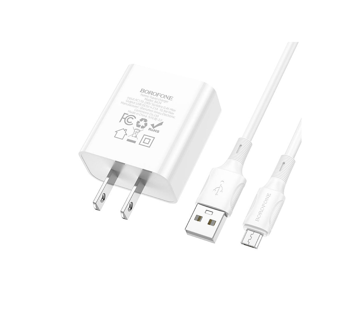 Cargador micro USB 2.1A Blanco Borofone