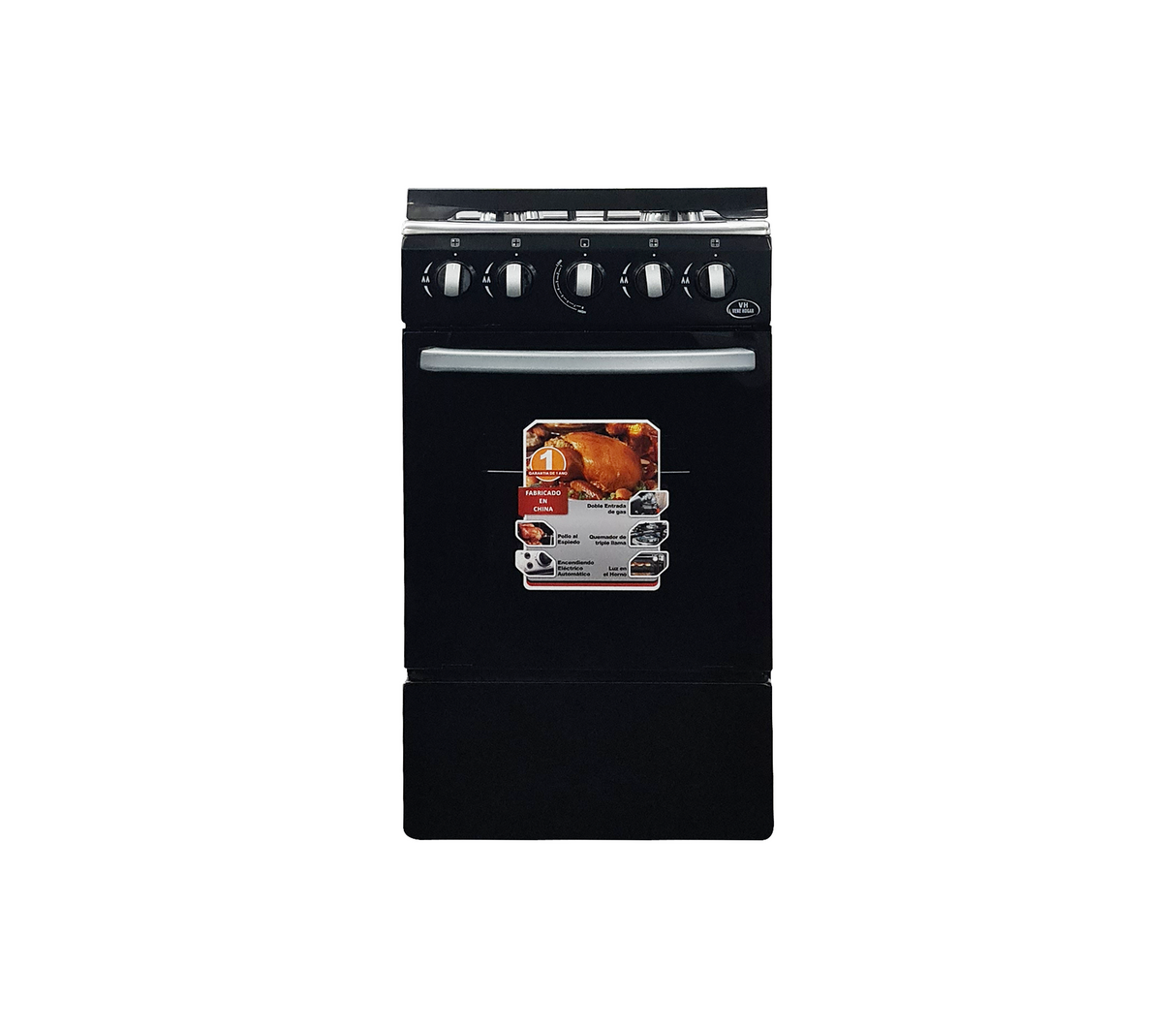 Cocina a gas 20" de piso 4h c/horno negro Vene Hogar