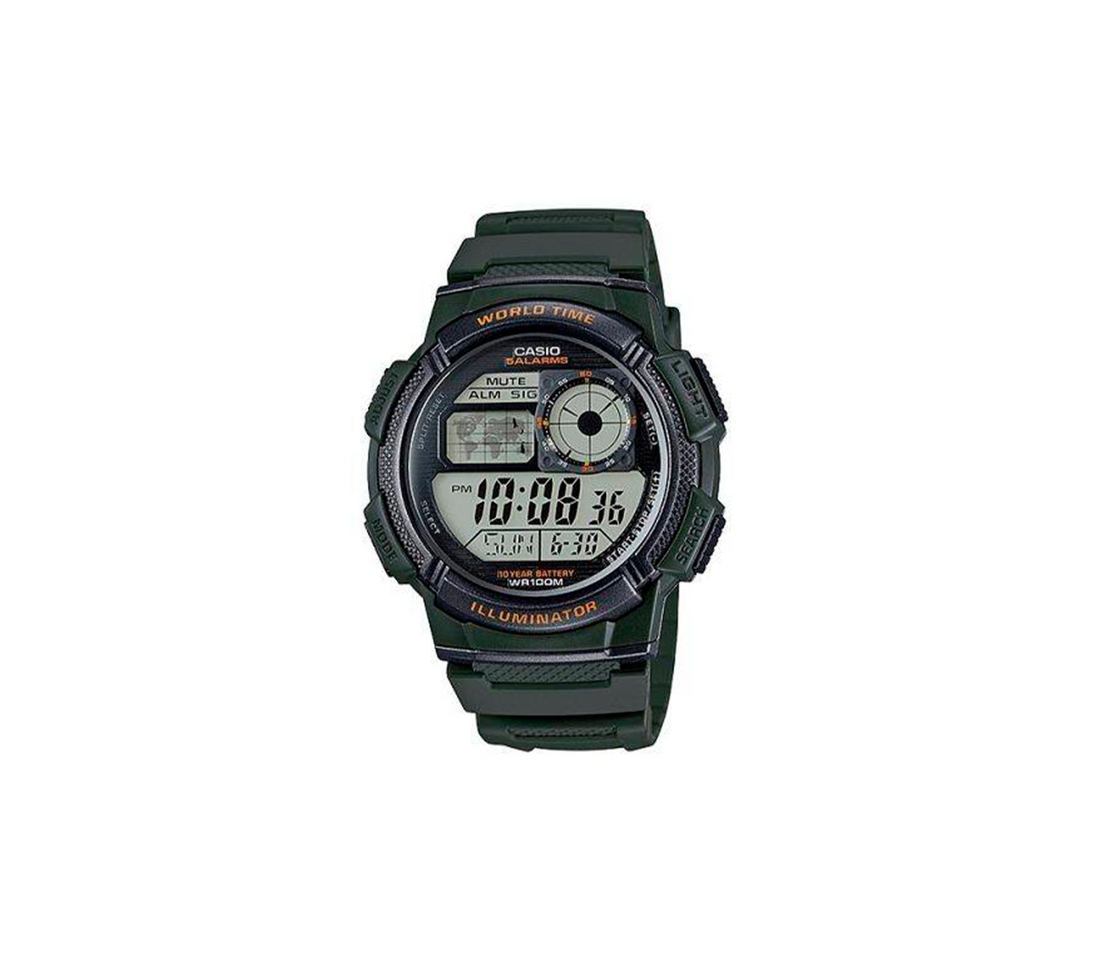 Reloj digital para caballero world time verde Casio