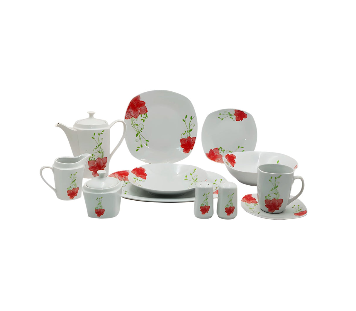 Juego de vajillas porcelana 49 pzas rojo/verde Lotus