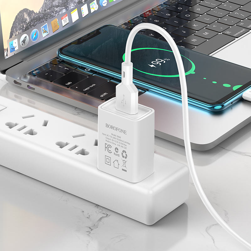 Cargador rápido micro USB 2.1A Blanco Borofone