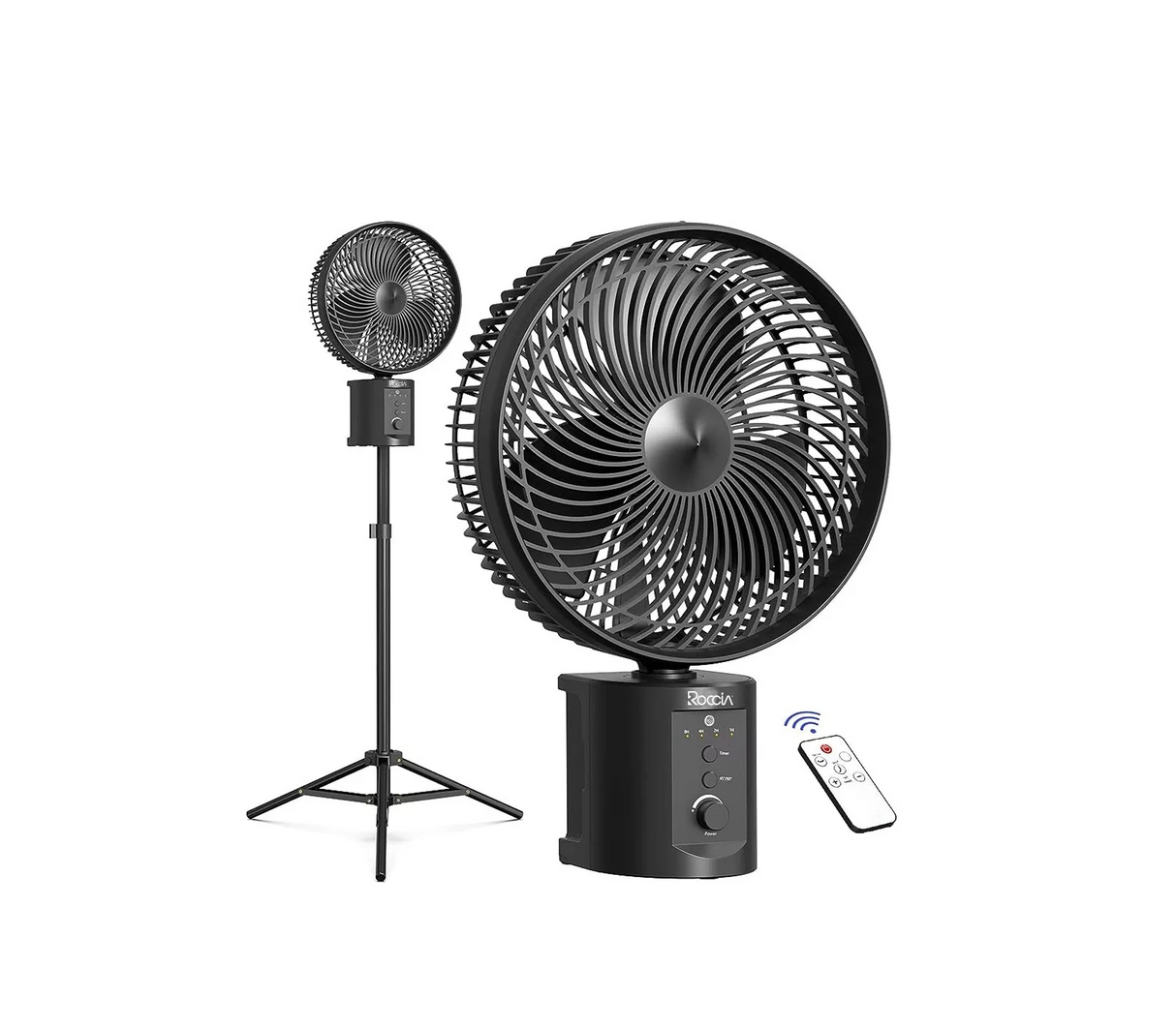 Ventilador recargable 10" con pedestal negro Roccia