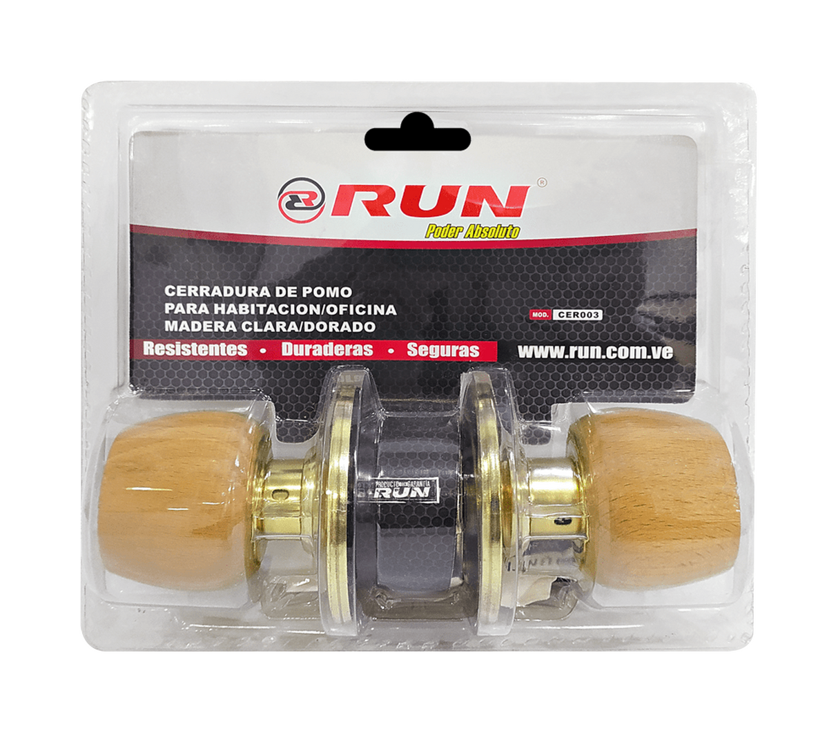 Cerradura con pomo dorado y de madera para baño Run